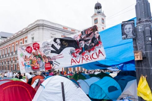 Demonstrators protest against Spain’s housing crisis and demand affordable homes.