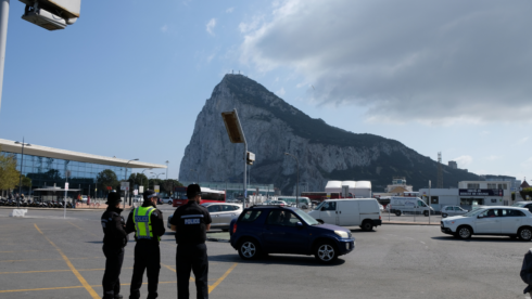 Royal Gibraltar Police in front of the Rock