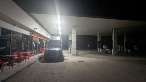 A black volkswagen camperv